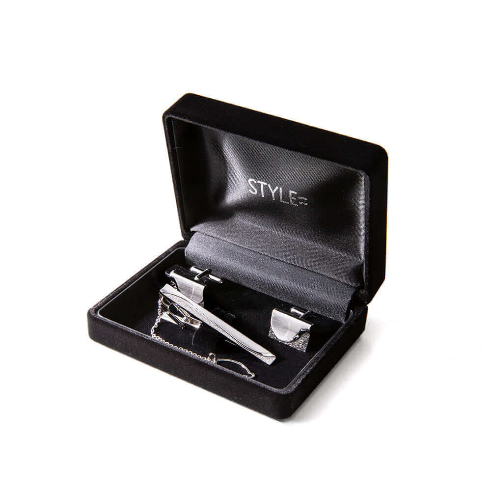 Formal Set - Silver925 Solid tie bar & Cufflinks - Diamond Cut