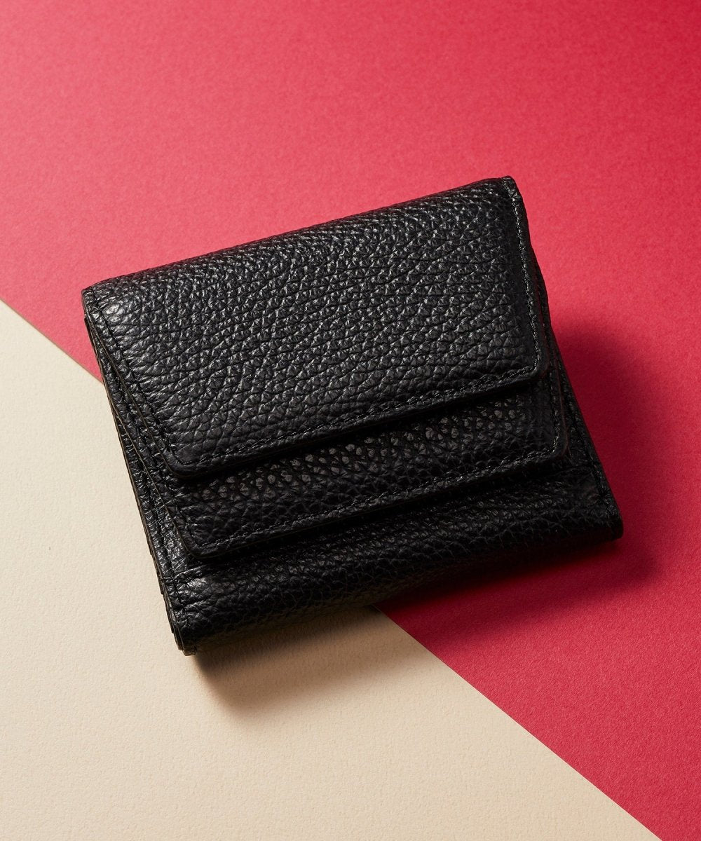 ItalianLeather - Trifold Wallet - With Anti-Loss Device - Black