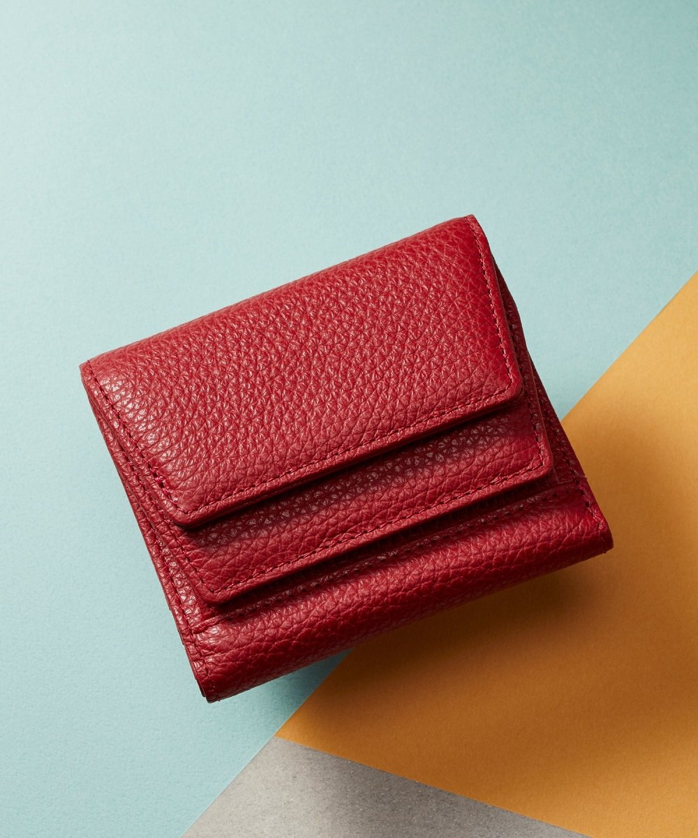 ItalianLeather - Trifold Wallet - With Anti-Loss Device - Amaranth