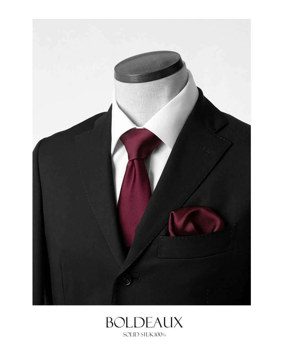 Fomal set - Kyoto Silk - Necktie & PocketSquare Set - Bordeaux