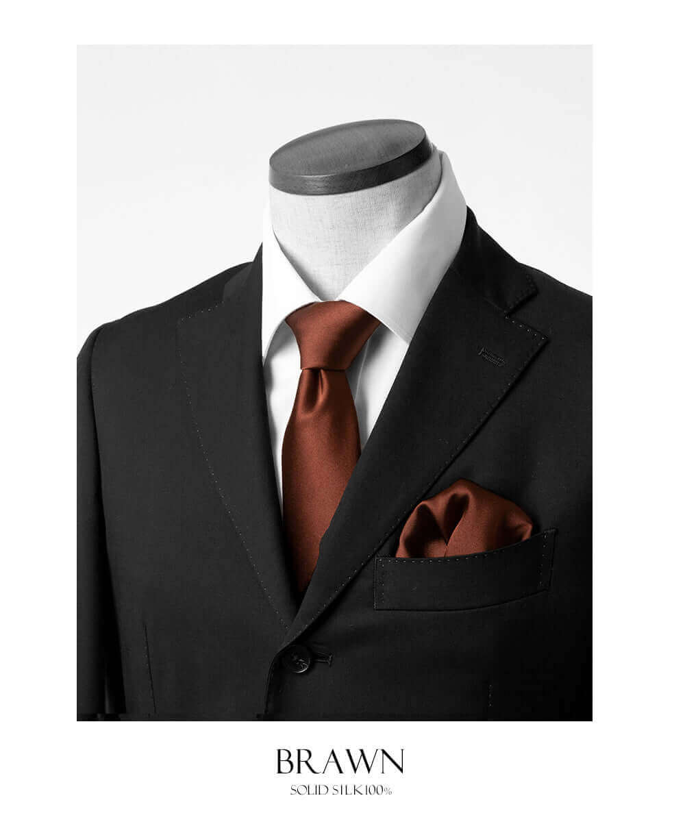 Fomal set - Kyoto Silk - Necktie & PocketSquare Set - Brown