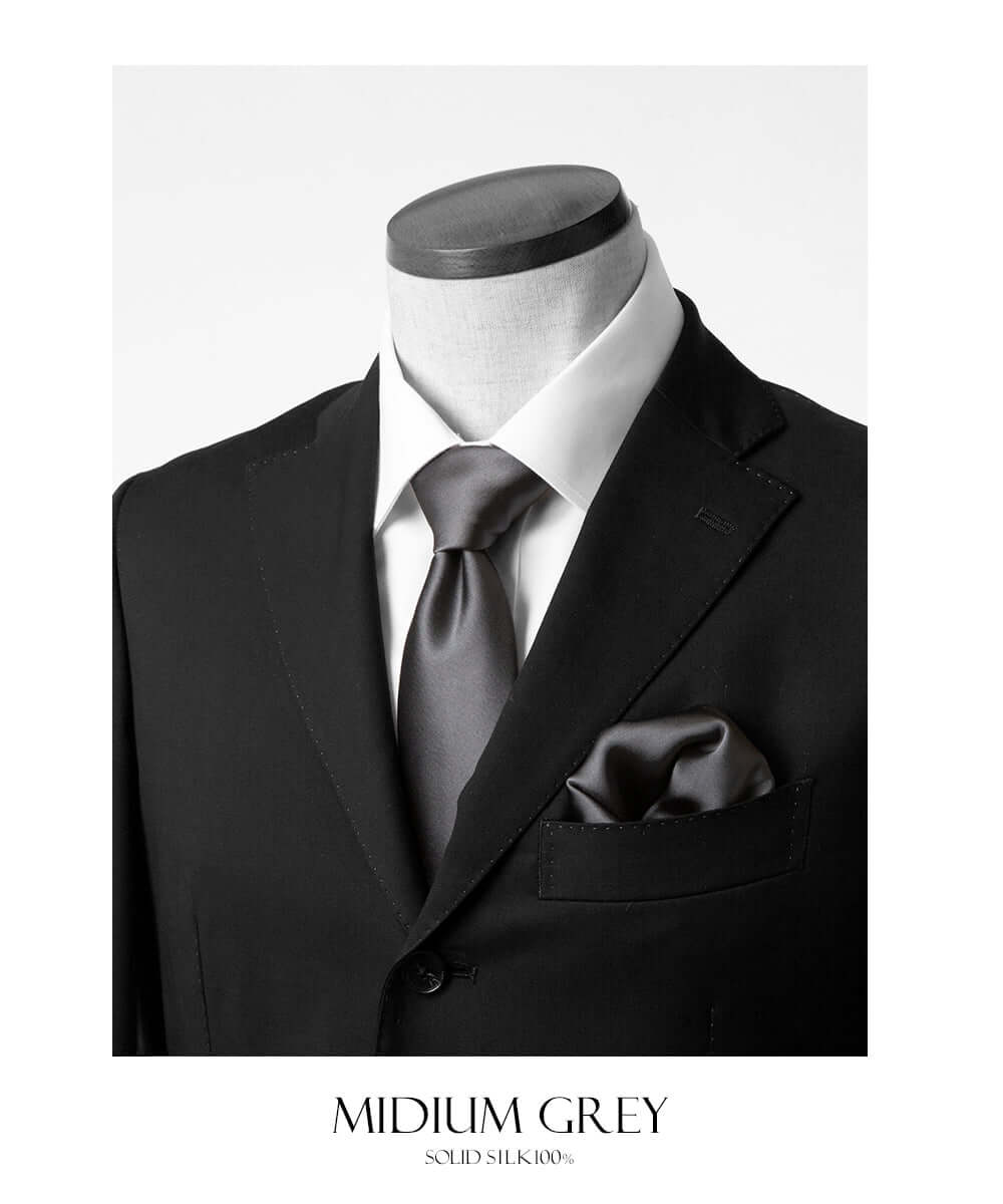 Fomal set - Kyoto Silk - Necktie & PocketSquare Set - Medium Gray