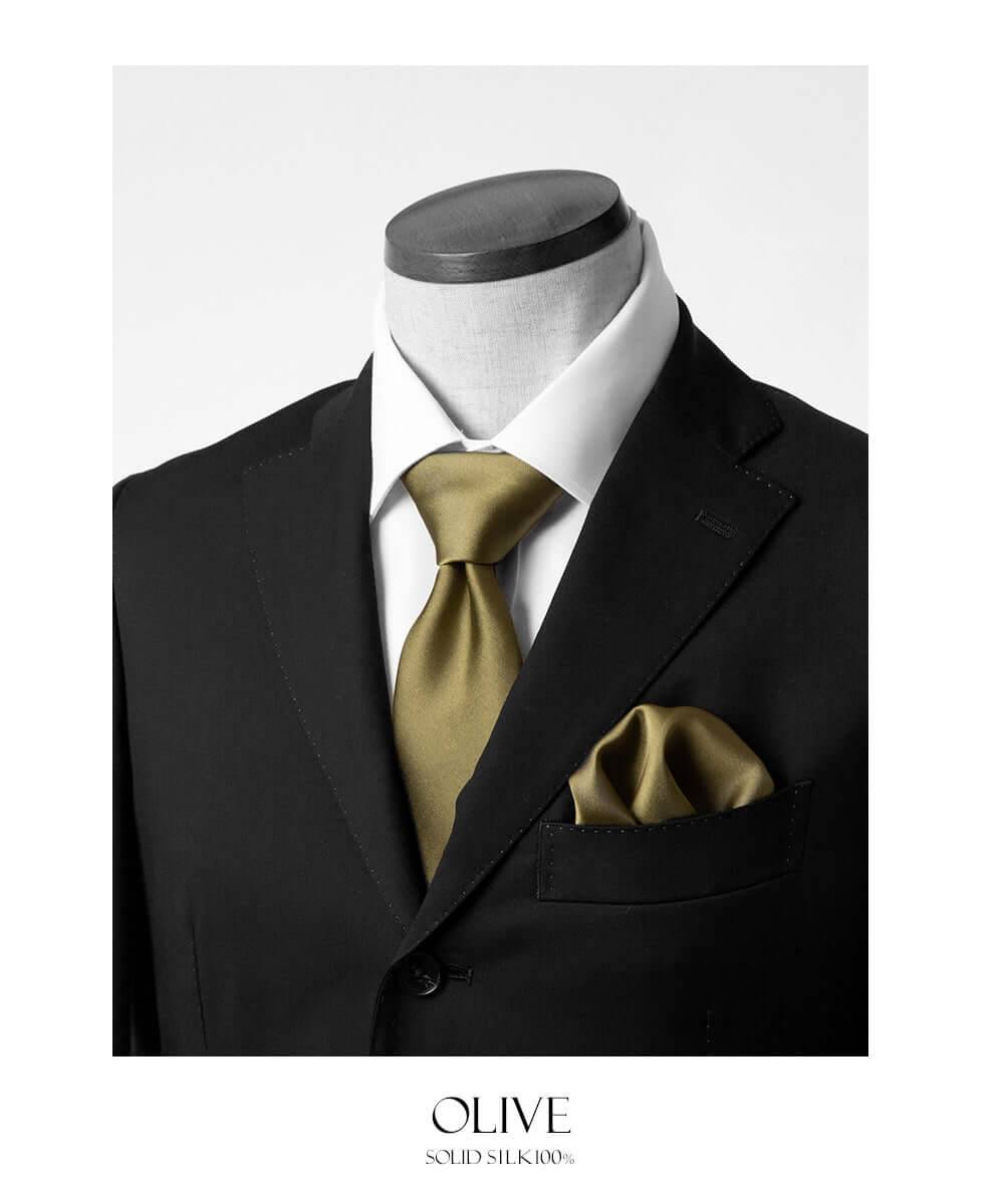 Fomal set - Kyoto Silk - Necktie & PocketSquare Set - olive