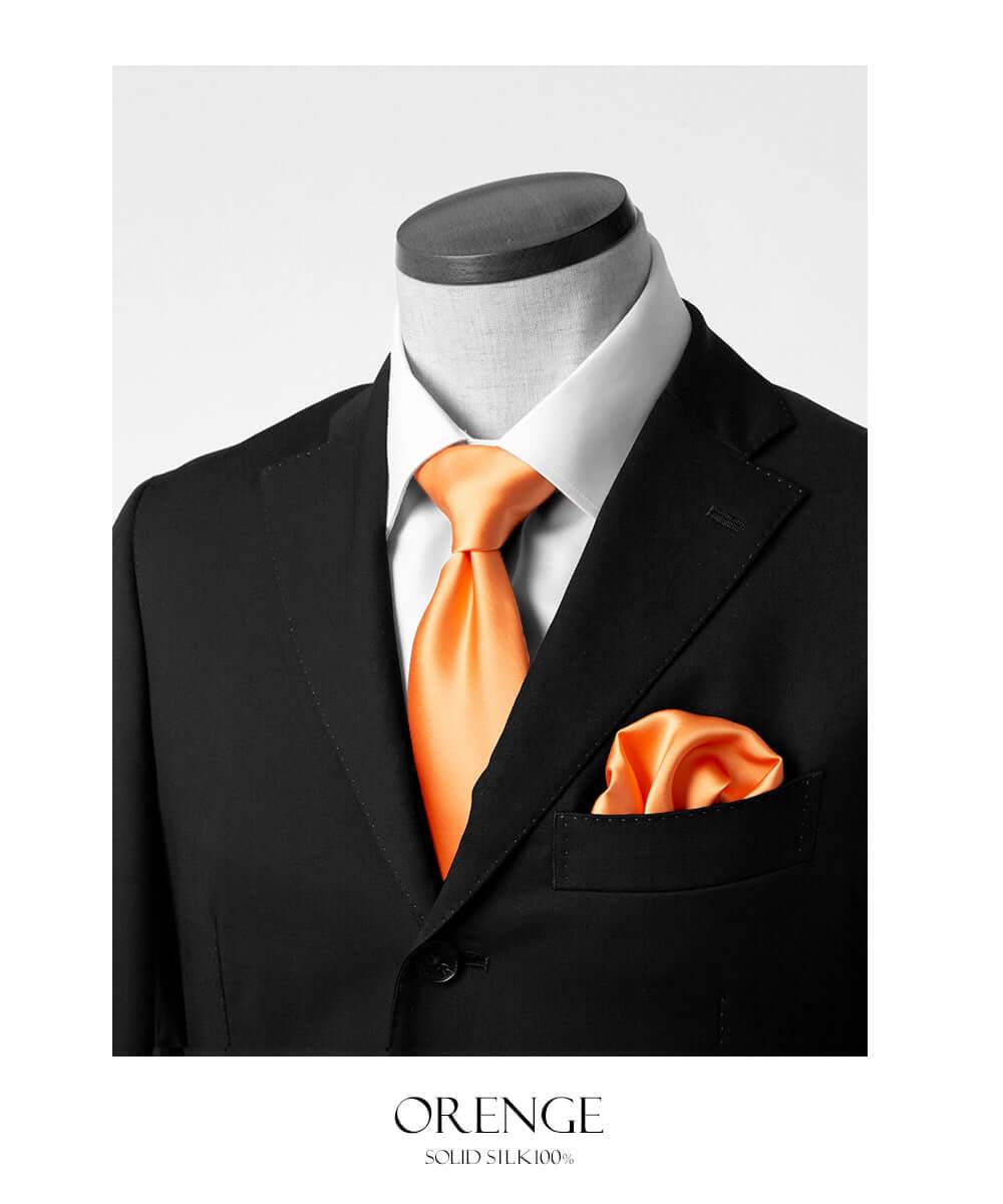 Fomal set - Kyoto Silk - Necktie & PocketSquare Set - orange