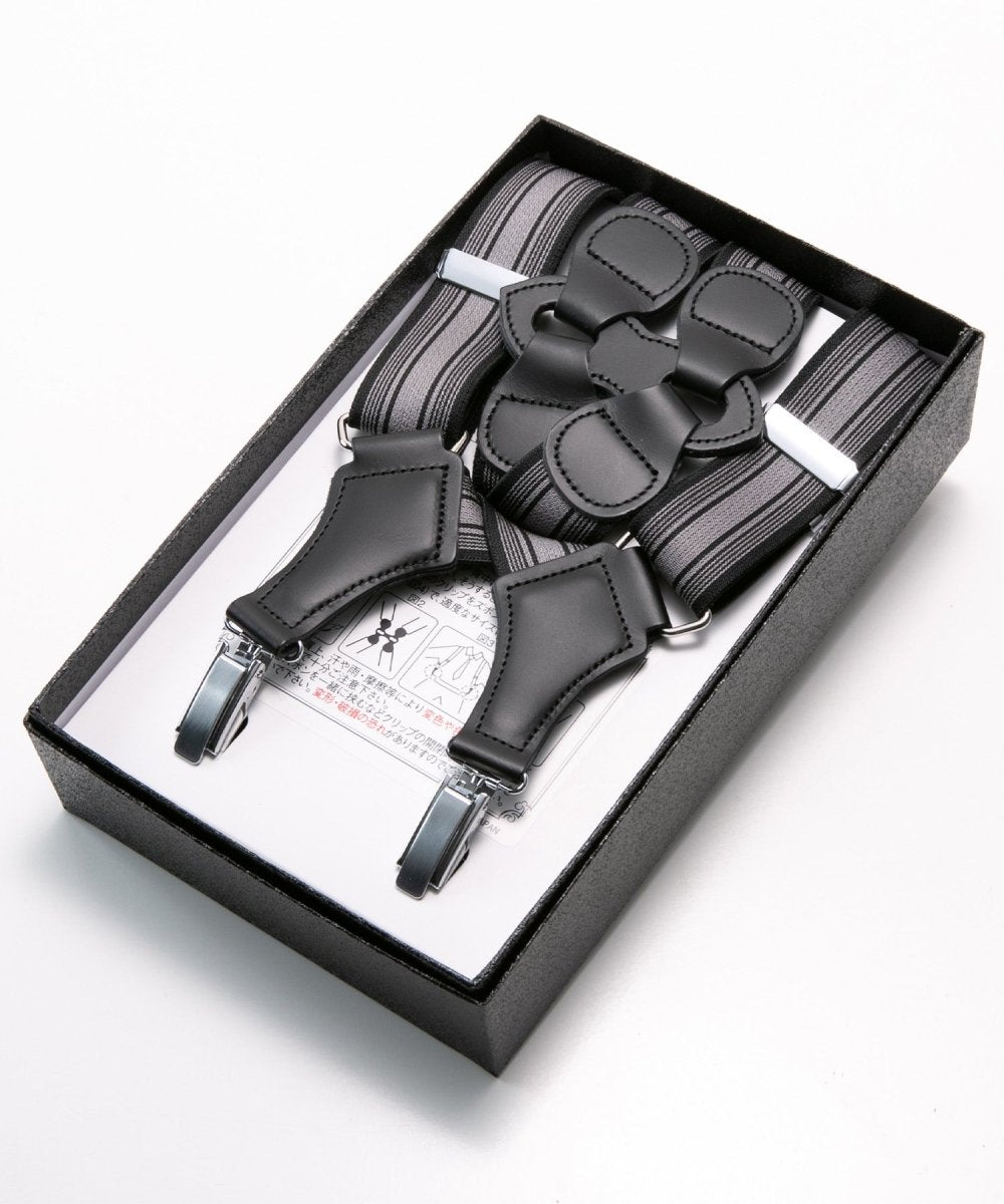 Leather - Executive Suspenders - black / gray - Multi Stripe - l