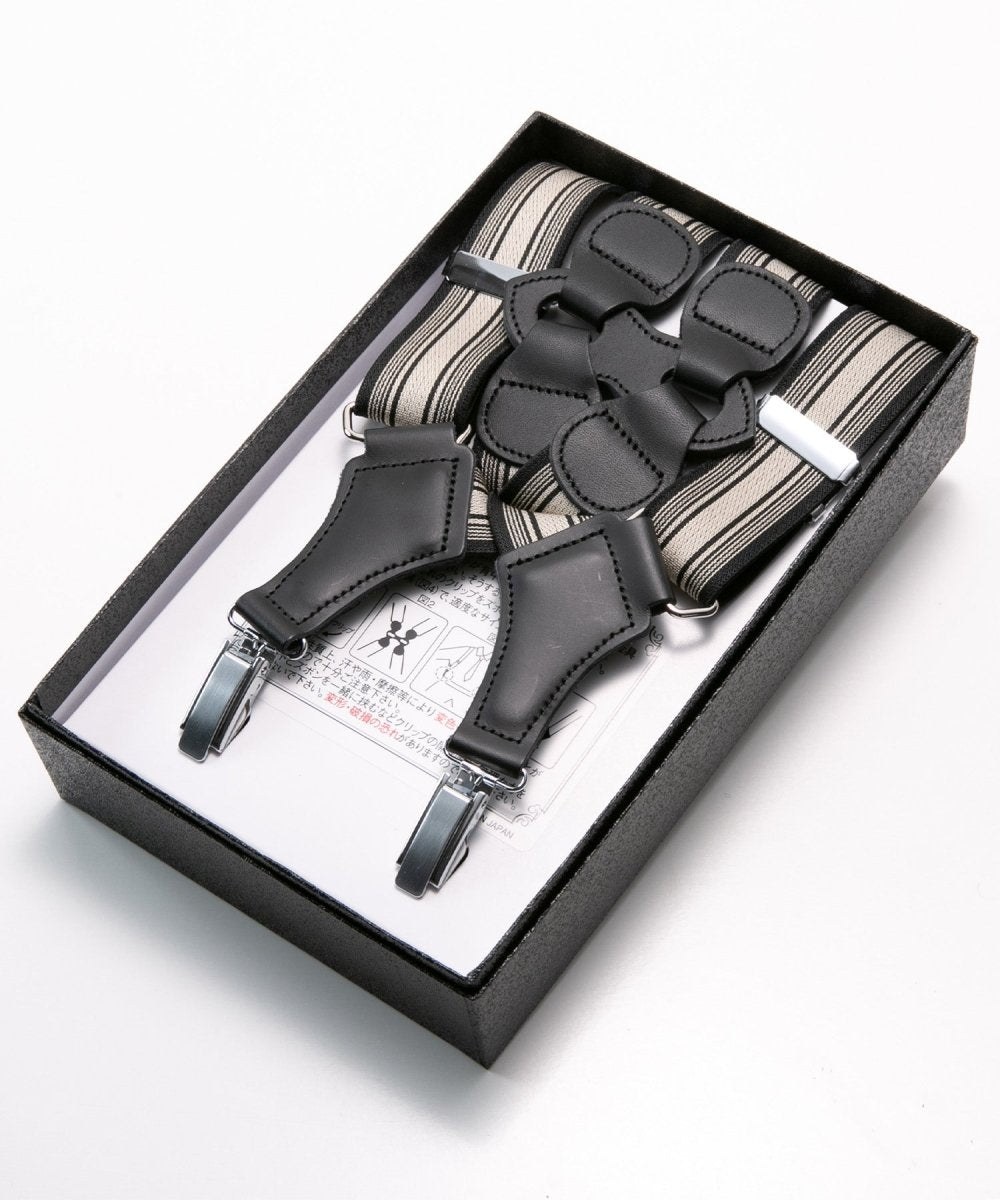 Leather - Executive Suspenders - black / beige - Multi Stripe - l
