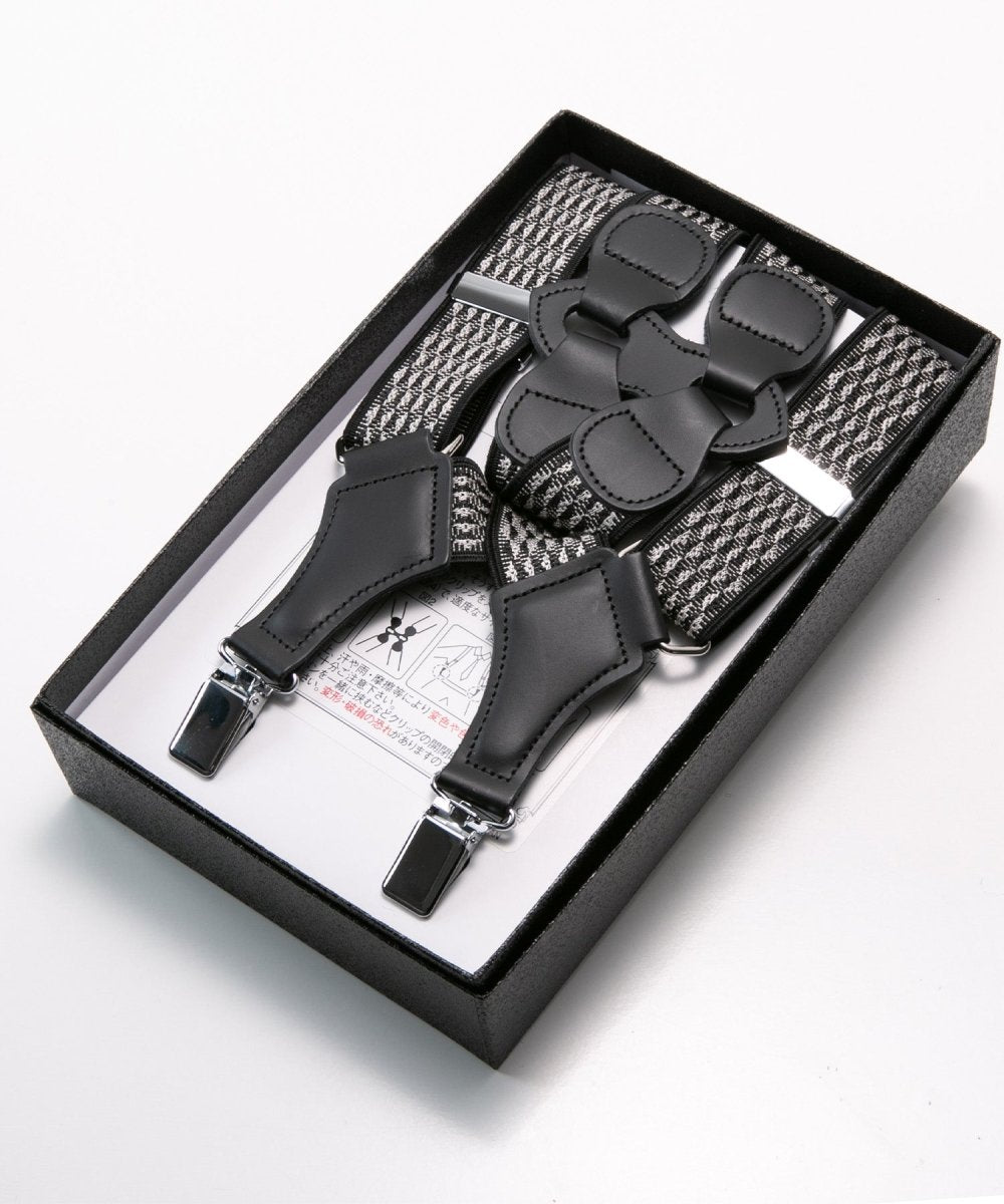 Leather - Executive Suspenders - black / beige - Wave - l