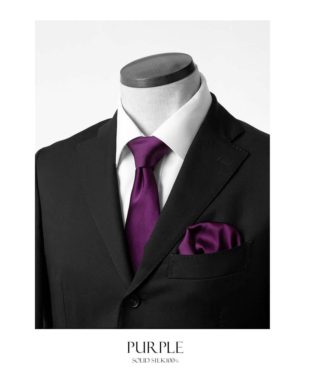 Fomal set - Kyoto Silk - Necktie & PocketSquare Set - purple