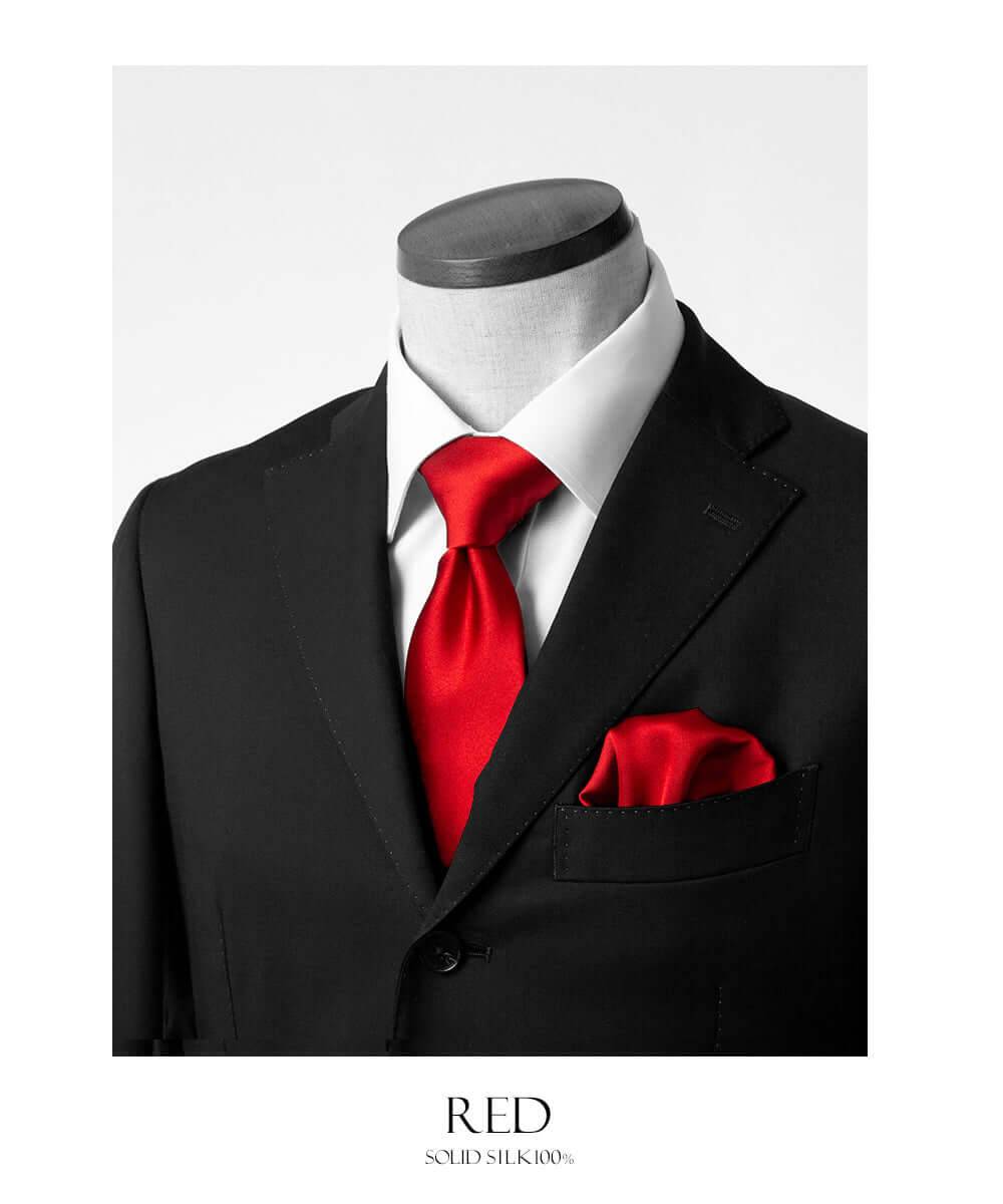 Fomal set - Kyoto Silk - Necktie & PocketSquare Set - Red