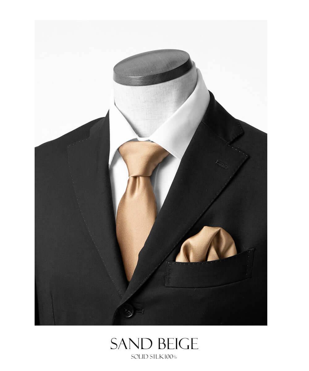 Fomal set - Kyoto Silk - Necktie & PocketSquare Set - Sand Beige