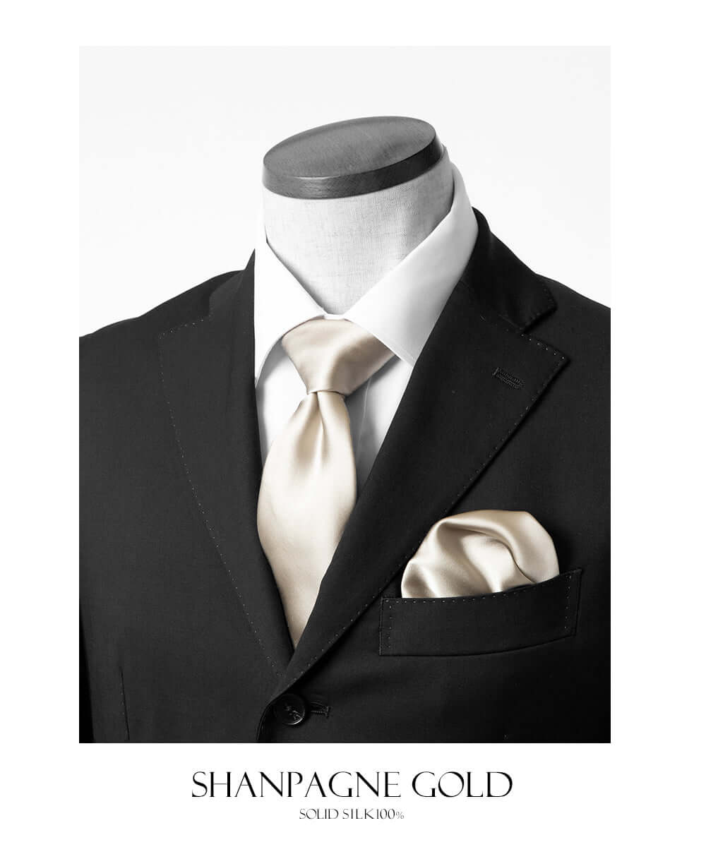 Fomal set - Kyoto Silk - Necktie & PocketSquare Set - Champagne Gold