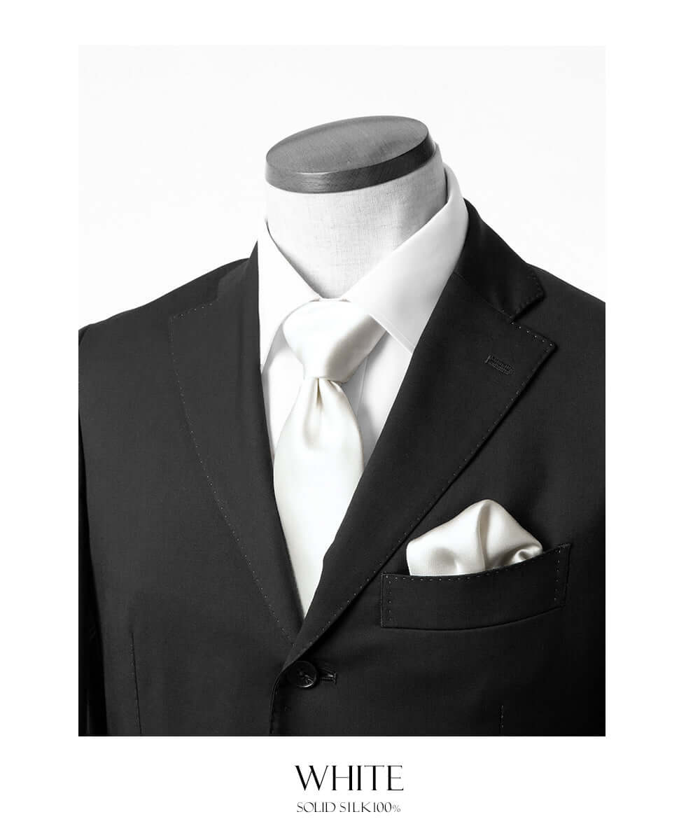 Fomal set - Kyoto Silk - Necktie & PocketSquare Set - white