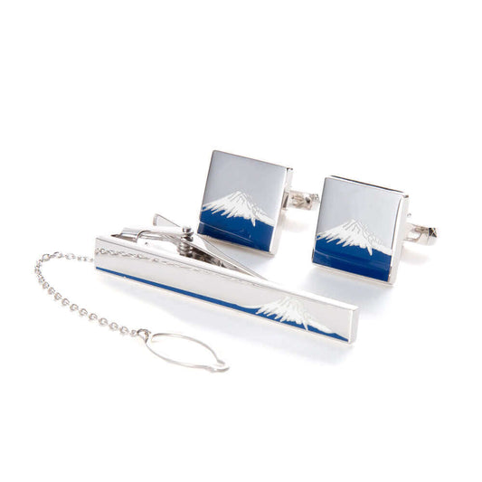 Mt.Fuji - Silver925 solid - tie bar & Cufflinks - Blue Normal