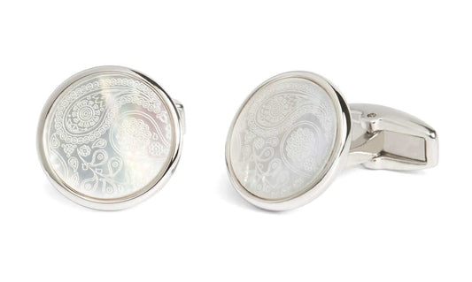 SimonCarter - Paisley -  Cufflinks - white