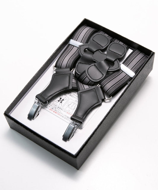 Leather - Executive Suspenders - black / gray - Multi Stripe - l