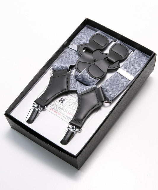 Leather - Executive Suspenders - Silver - Plain woven - l
